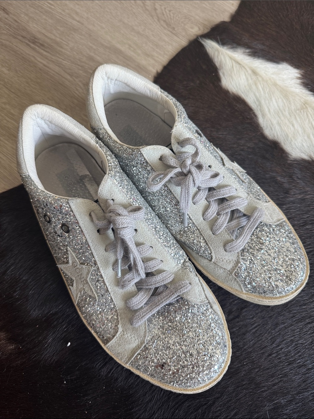 Golden Goose Silver Glitter Low-Top Sneakers